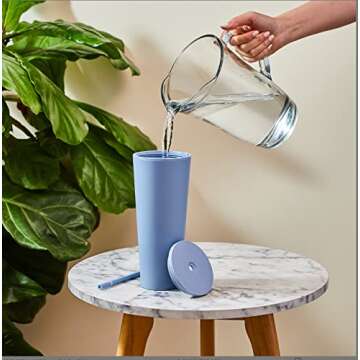 Maars Classic Acrylic Tumbler with Lid and Straw | 24oz Premium Insulated Double Wall Plastic Reusable Cups - Clear, 2 Pack