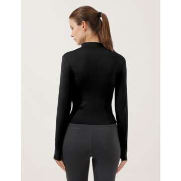 Gacaky Women's Slim Fit Lightweight Athletic Full Zip Stretchy Workout Running Track Jacket with Thumb Holes Black M
