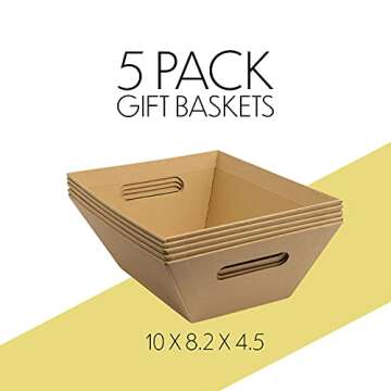 [5 PK] 8x10” Kraft Baskets for Gifts Empty | Wine Gift Basket | Basket with Handles | Small Gift Basket | Christmas,Wedding, Holiday, Anniversary, Display, Montessori | Gift to Impress