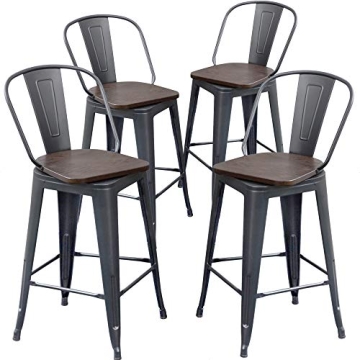 Chic Aklaus Swivel Metal Bar Stools Set of 4 With Wooden Seat