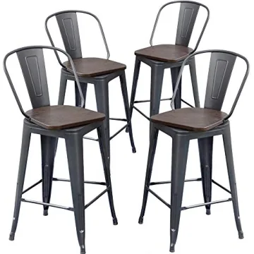 Chic Aklaus Swivel Metal Bar Stools Set of 4 With Wooden Seat