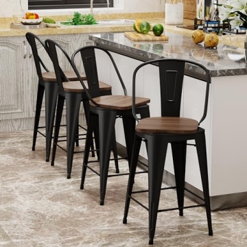 Aklaus 360° Swivel Metal Bar Stools Set of 4