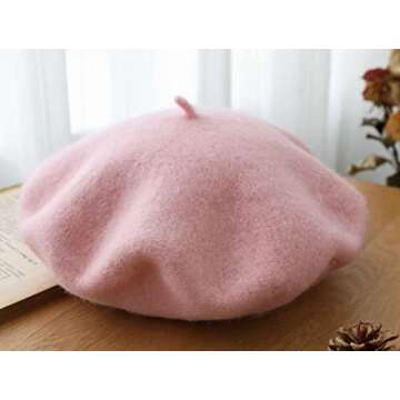 Kids Girls French Beret Hat Artist Hat Solid Warm Beanie Cap Winter Autumn (Pink, 1)