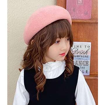 Kids Girls French Beret Hat Artist Hat Solid Warm Beanie Cap Winter Autumn (Pink, 1)