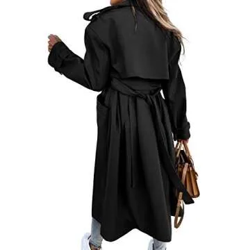Fisoew Double Breasted Women's Trench Coat with Pockets