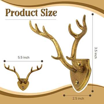 Hline Living Cast Iron Deer Antler Hooks Rustic Hooks, Heavy Duty Wall Mounted Decorative Hook for H...