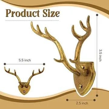 Hline Living Cast Iron Deer Antler Hooks Rustic Hooks, Heavy Duty Wall Mounted Decorative Hook for H...