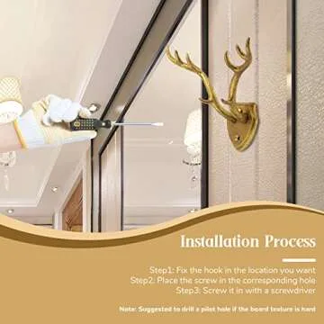 Hline Living Cast Iron Deer Antler Hooks Rustic Hooks, Heavy Duty Wall Mounted Decorative Hook for Hanging, Vintage Iron Hook for Farmhouse, Entryway, Bedroom, Living Room, Gold