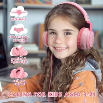 Mokata Kids Volume Limited Headphones - Foldable, Durable, Safe, Pink