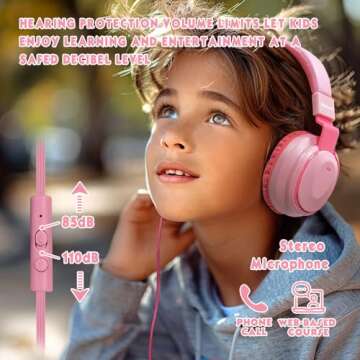 Mokata Kids Headphone 85/96dB Wired Foldable with Mic