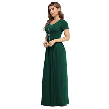 VIISHOW Women's Short Sleeve Loose Plain Maxi Dresses Casual Long Dresses with Pockets（Dark Green,...