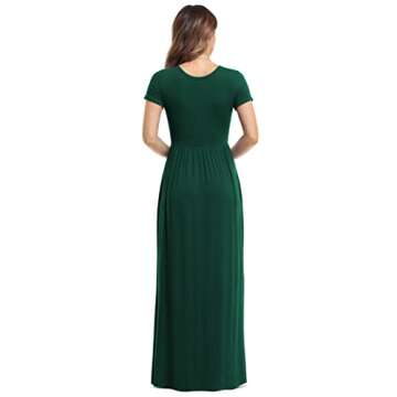 VIISHOW Women's Short Sleeve Loose Plain Maxi Dresses Casual Long Dresses with Pockets（Dark Green,Large）