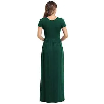 VIISHOW Women's Short Sleeve Loose Plain Maxi Dresses Casual Long Dresses with Pockets（Dark Green,Large）