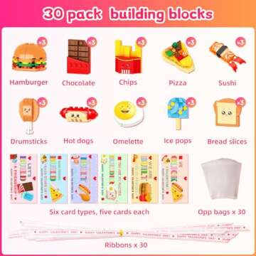AYGXU Valentines Day Gifts for Kids -valentines cards for kids classroom -30pcs Fast Food building b...