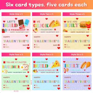 AYGXU Valentines Day Gifts for Kids -valentines cards for kids classroom -30pcs Fast Food building blocks with exchange cards ,party favors classroom,Valentines goody bag filler.
