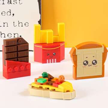 AYGXU Valentines Day Gifts for Kids -valentines cards for kids classroom -30pcs Fast Food building blocks with exchange cards ,party favors classroom,Valentines goody bag filler.