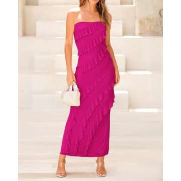 BTFBM Women Wedding Guest Dresses Spring Dresses for 2024 Strapless Bodycon Solid Color Cocktail Dre...