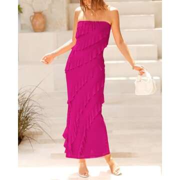 BTFBM Women Wedding Guest Dresses Spring Dresses for 2024 Strapless Bodycon Solid Color Cocktail Dresses(Solid Rose Red,XX-Large)