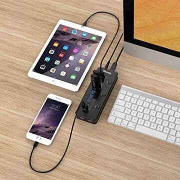 iDsonix USB 3.0 Hub - 11-Port Powered Hub with Fast Transfer and Individual Switches