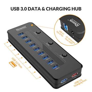 iDsonix 11-Port USB 3.0 Hub with Fast Charging and Switches