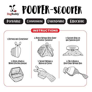DogBuddy Pooper Scooper, Portable Dog Pooper Scooper, Poop Scooper for Small and Large Dogs, Pooper Scooper with Bag Attachment, Leash Clip and Dog Waste Bags Included (Large, Mist)