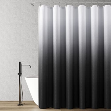 Stylish Black Ombre Shower Curtain with Hooks - 72 x 72