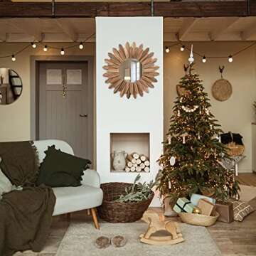 Honiway Mirror Wall Decor 21 inch Rustic Wood Boho Aesthetic Mirror for Room & Home Decor Farmhouse Wall Decor at Living Room Bedroom Carbonized Black