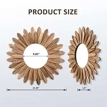 Honiway Mirror Wall Decor 21 inch Rustic Wood Boho Aesthetic Mirror for Room & Home Decor Farmhouse Wall Decor at Living Room Bedroom Carbonized Black