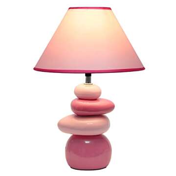 Simple Designs LT3051-PNK 17.55" Shades of Pink Ceramic Stacked Stone Standard Table Lamp with Fabric Shade for Home Décor, Nightstand, End Table, Bedroom, Living Room, Office, Foyer, Pink