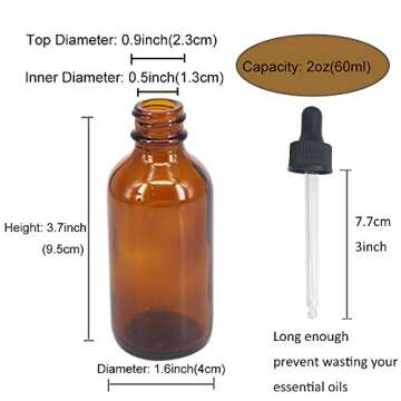 BPFY 24 Pack 2 oz Amber Glass Dropper Bottles, Eye Dropper Bottles WithFunnels, Chalk Labels,1 Pen, Tincture Bottles With Eye Droppers for Essential Oils, Massage Oil, Beard Oils, Perfume Oils