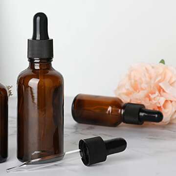 BPFY 24 Pack 2 oz Amber Glass Dropper Bottles, Eye Dropper Bottles WithFunnels, Chalk Labels,1 Pen, Tincture Bottles With Eye Droppers for Essential Oils, Massage Oil, Beard Oils, Perfume Oils
