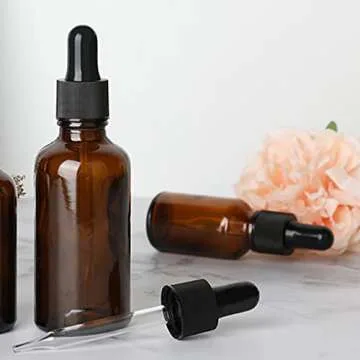 BPFY 24 Pack 2 oz Amber Glass Dropper Bottles, Eye Dropper Bottles WithFunnels, Chalk Labels,1 Pen, Tincture Bottles With Eye Droppers for Essential Oils, Massage Oil, Beard Oils, Perfume Oils