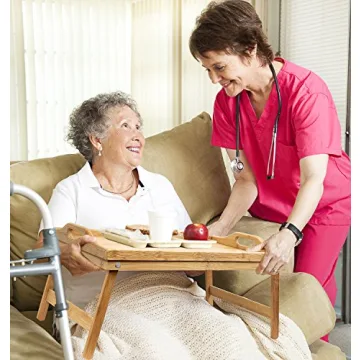 Greenco Bamboo Bed Tray Table Foldable Sturdy Stylish