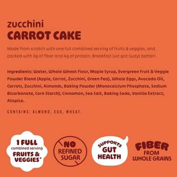 Evergreen Zucchini and Carrot Cake Waffles, 100% Whole Grain, 1 Full Combined Serving of Fruits & Veggies, Supports Gut Health, Dairy-Free, No Preservatives, 9 Frozen Waffles per Bag
