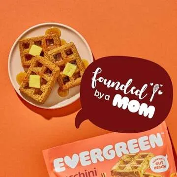 Evergreen Zucchini and Carrot Cake Waffles, 100% Whole Grain, 1 Full Combined Serving of Fruits & Veggies, Supports Gut Health, Dairy-Free, No Preservatives, 9 Frozen Waffles per Bag