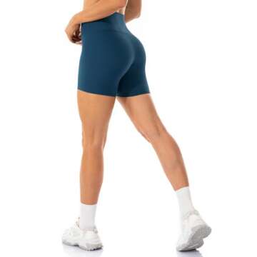 Lavento Women's All Day Soft Biker Shorts 5 Inch - High Waisted Workout Gym Running Yoga Short (Teal Blue, 6)