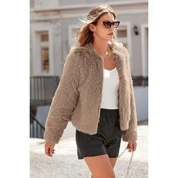 PRETTYGARDEN Women's Faux Fur Cropped Jacket