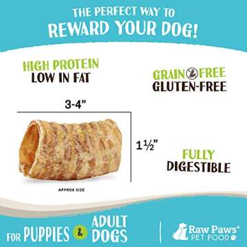 Raw Paws 3-inch Beef Trachea Dog Chews, 10 Pack - Packed in USA - Dehydrated Beef Trachea for Dogs from Free-Range, Grass-Fed Cows - Trachea Dog Treats are a Healthy Rawhide Alternative for Dogs