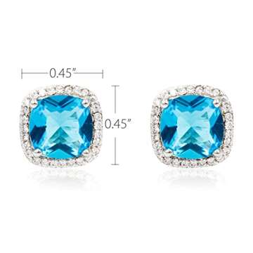 Square Princess Cut Stud Earrings Micro Paved AAA CZ Jewelry Wedding Bridal For Women (Aqua Blue)