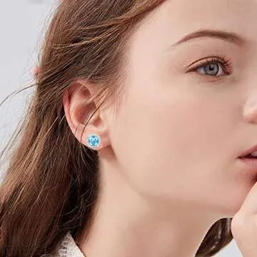 Square Princess Cut Stud Earrings Micro Paved AAA CZ Jewelry Wedding Bridal For Women (Aqua Blue)