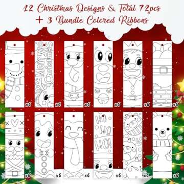 Haooryx Christmas DIY Bookmarks Set – 72pcs Santa Coloring Fun for Kids