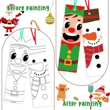 Haooryx Christmas Santa DIY Coloring Bookmarks 72pcs