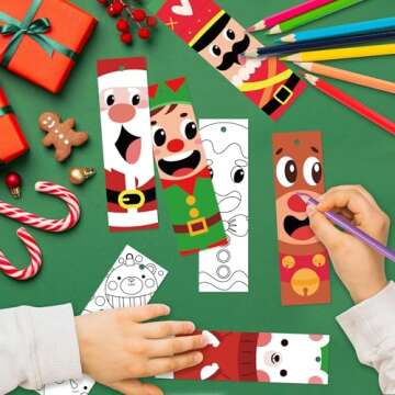 Haooryx Christmas Santa DIY Coloring Bookmarks 72pcs