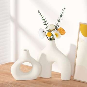 Zormon White Ceramic Vase Set of 2, Pampas Grass Vases for Home Decor, Round Matte Boho Vases for Fl...