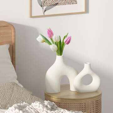 Zormon White Ceramic Vase Set of 2, Pampas Grass Vases for Home Decor, Round Matte Boho Vases for Flowers, Nordic Minimalism Style vase for Living Room Bedroom Shelf Decor