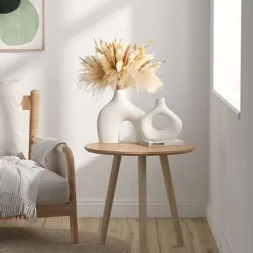 Zormon White Ceramic Vase Set of 2, Pampas Grass Vases for Home Decor, Round Matte Boho Vases for Flowers, Nordic Minimalism Style vase for Living Room Bedroom Shelf Decor