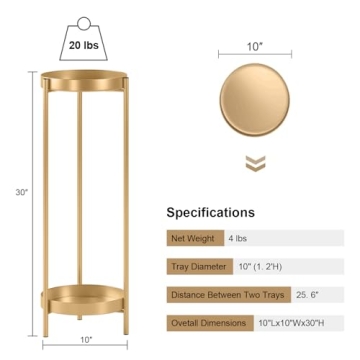 Fashionoda 30" Stylish Gold Plant Stand for Indoor & Outdoor