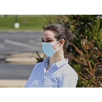 Single Use Disposable Face Masks, Comfort Earloop, Blue, Pack of 50