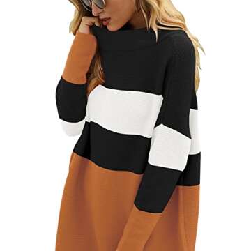 ANRABESS Women Oversized Casual Loose Turtleneck Long Sleeve Slouchy Baggy Knit Tunic Sweaters Pullover 2024 Fall Outfits Stripe Orange X-Large