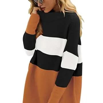 ANRABESS Women Oversized Casual Loose Turtleneck Long Sleeve Slouchy Baggy Knit Tunic Sweaters Pullover 2024 Fall Outfits Stripe Orange X-Large